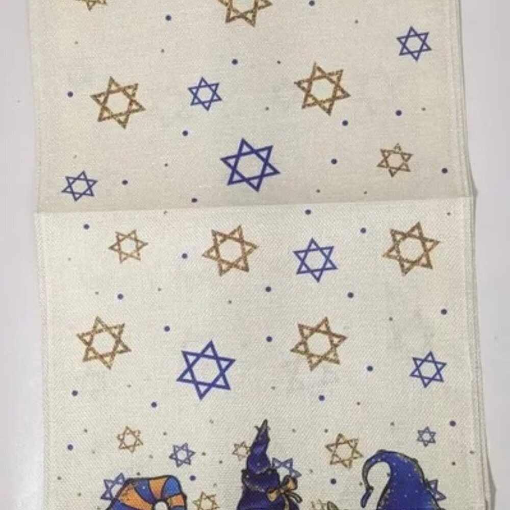 NEW- Happy Hanukkah Holidays Gnome Star of David Table Runner - 13" x 72" inches - Picture 5 of 5
